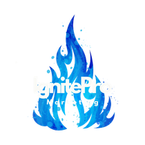 A blue fire with the words `` ignite pro marketing '' written on it.