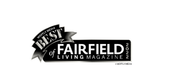 Best of Fairfield Living Magazine black-and-white logo with ribbon banner and city silhouette