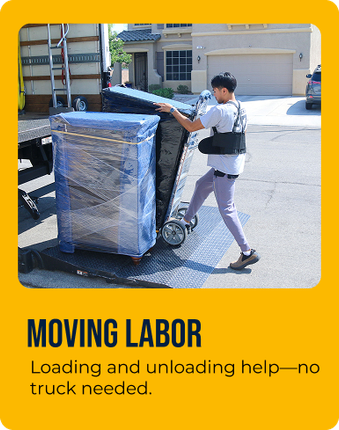 Movers loading and unloading household items.