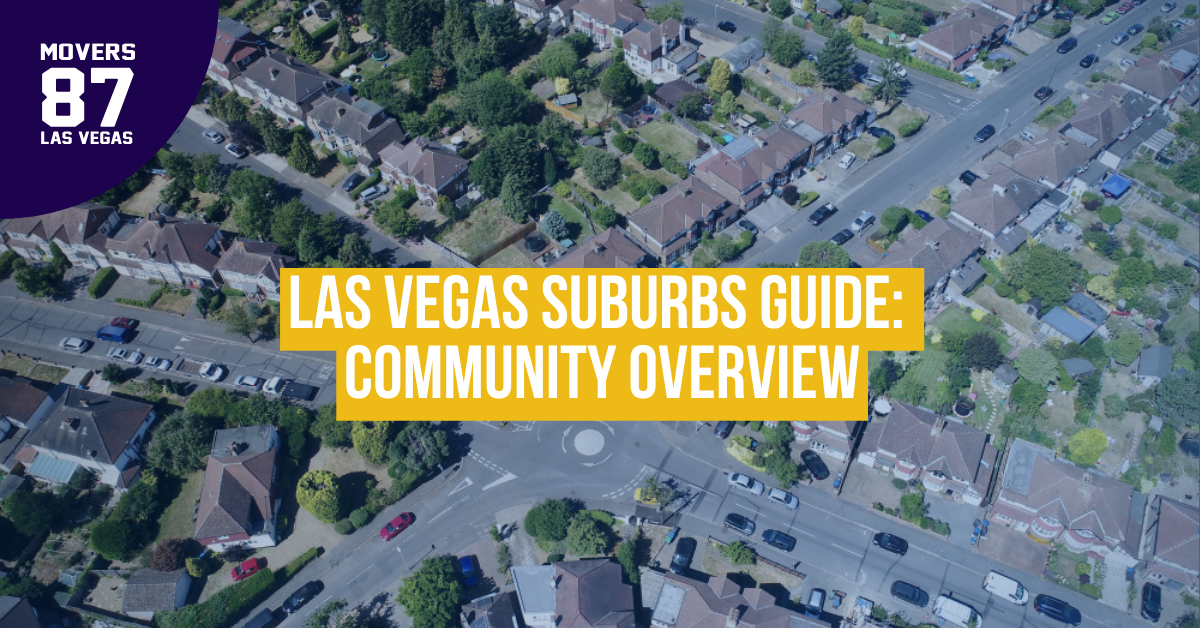 Overhead view of a suburban neighborhood in Las Vegas with text overlay: