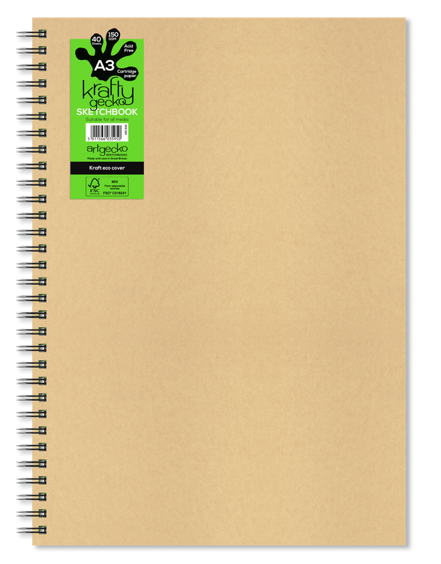 40 Sheets Artgecko Krafty Sketchbook A4 Landscape 80 Pages 150gsm Acid Free White Cartridge Paper 