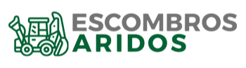 Logotipo con ilustración de excavadora verde y la palabra “ESCOMBROS ARIDOS” en gris y verde.