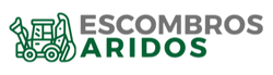 Logotipo con ilustración de excavadora verde y la palabra “ESCOMBROS ARIDOS” en gris y verde.