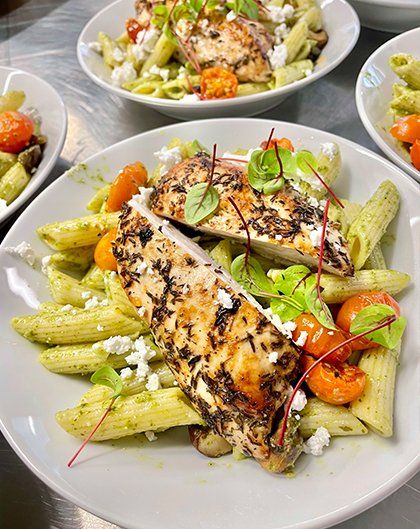 Chicken with pesto penne