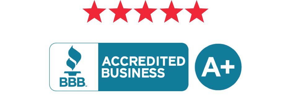 A bbb accredited business a+ logo with five stars