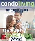 A man and a woman are dancing in a kitchen on the cover of condo living magazine.