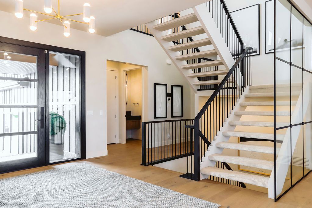 There is a staircase in the middle of the room.