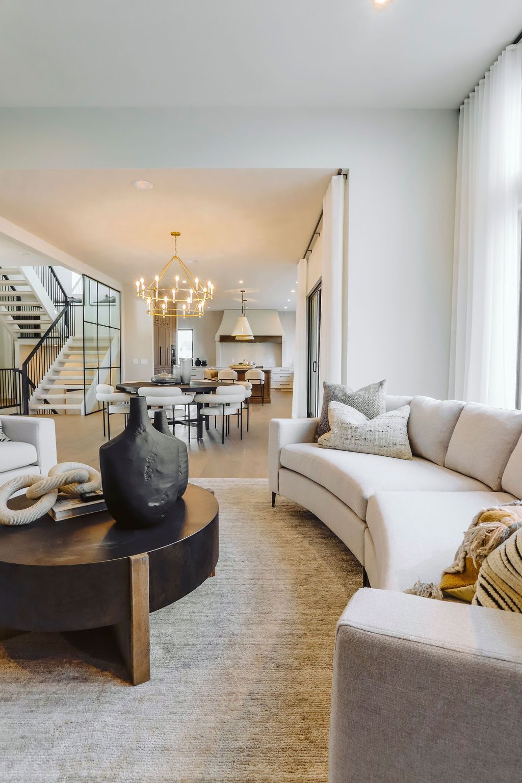 A living room with a couch and a coffee table