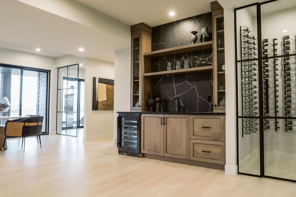 There is a wine cellar in the middle of the room.