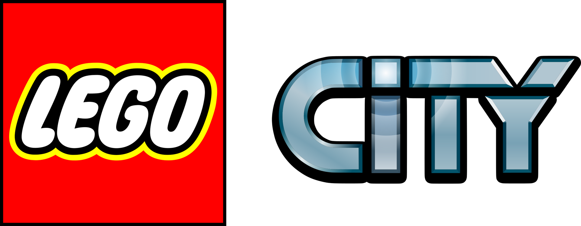 A red and white lego city logo on a white background