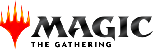 The magic the gathering logo is a red and black logo on a white background.