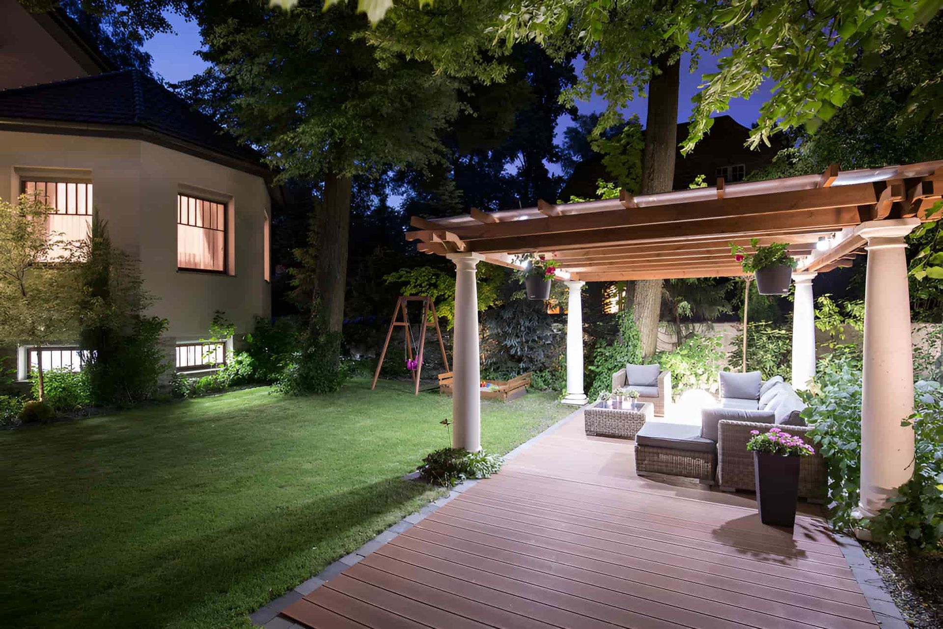 Outdoor Space With a Pergola and Wooden Deck — Pride Carpentry & Maintenance In Berkeley Vale, NSW