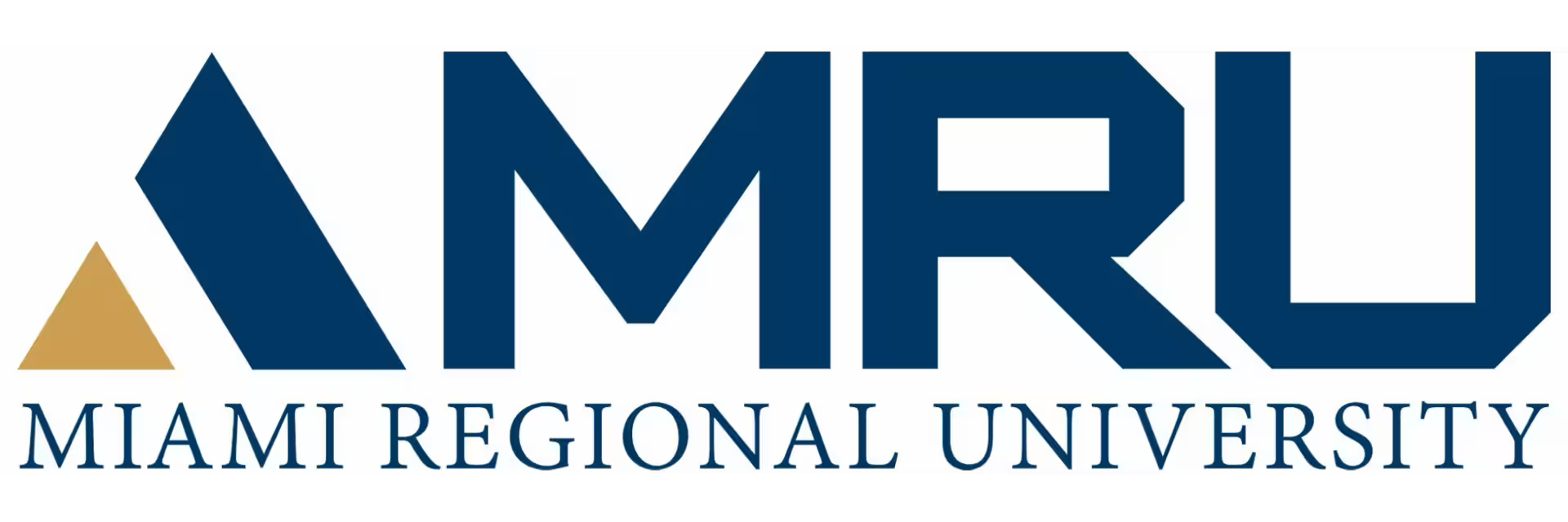 Miami Regional University logo in blue and gold with stylized triangles and text