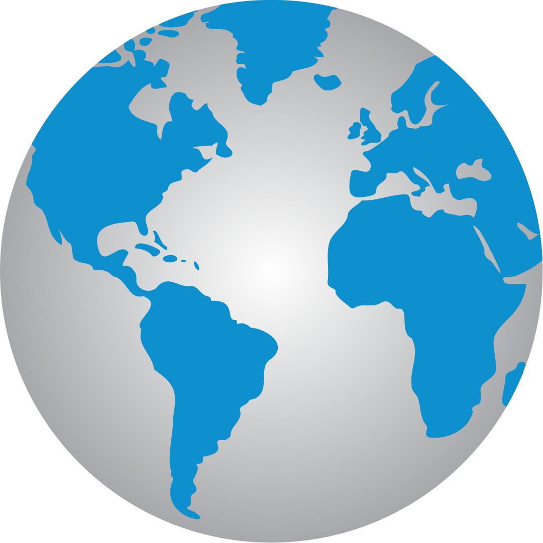 A blue and gray globe with a white background