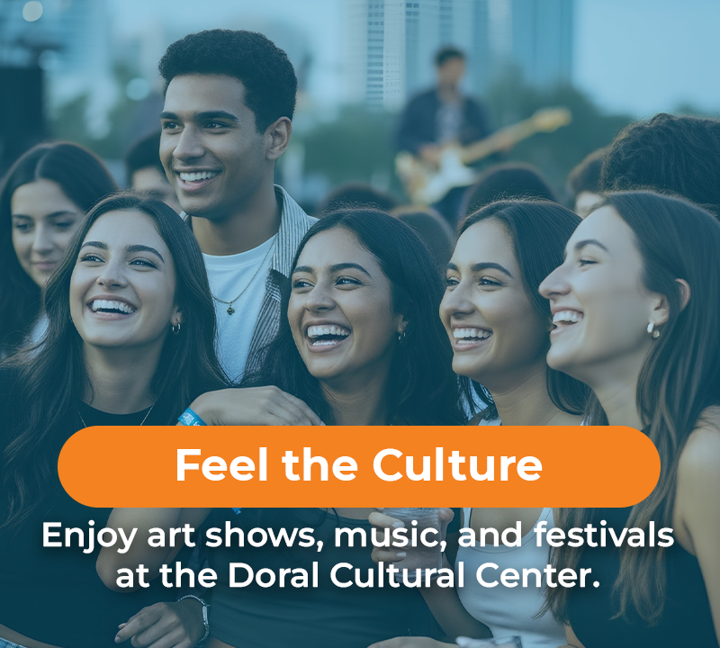 People at a festival smiling, text