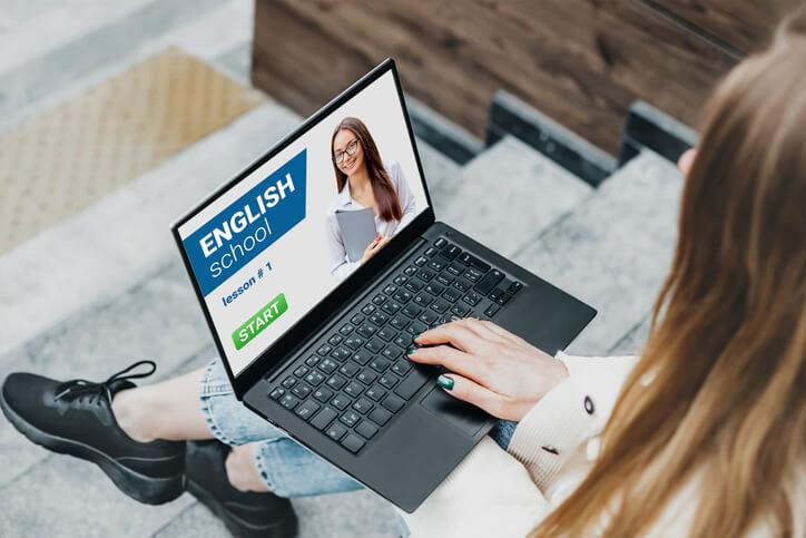 An online English class in progress on a laptop
