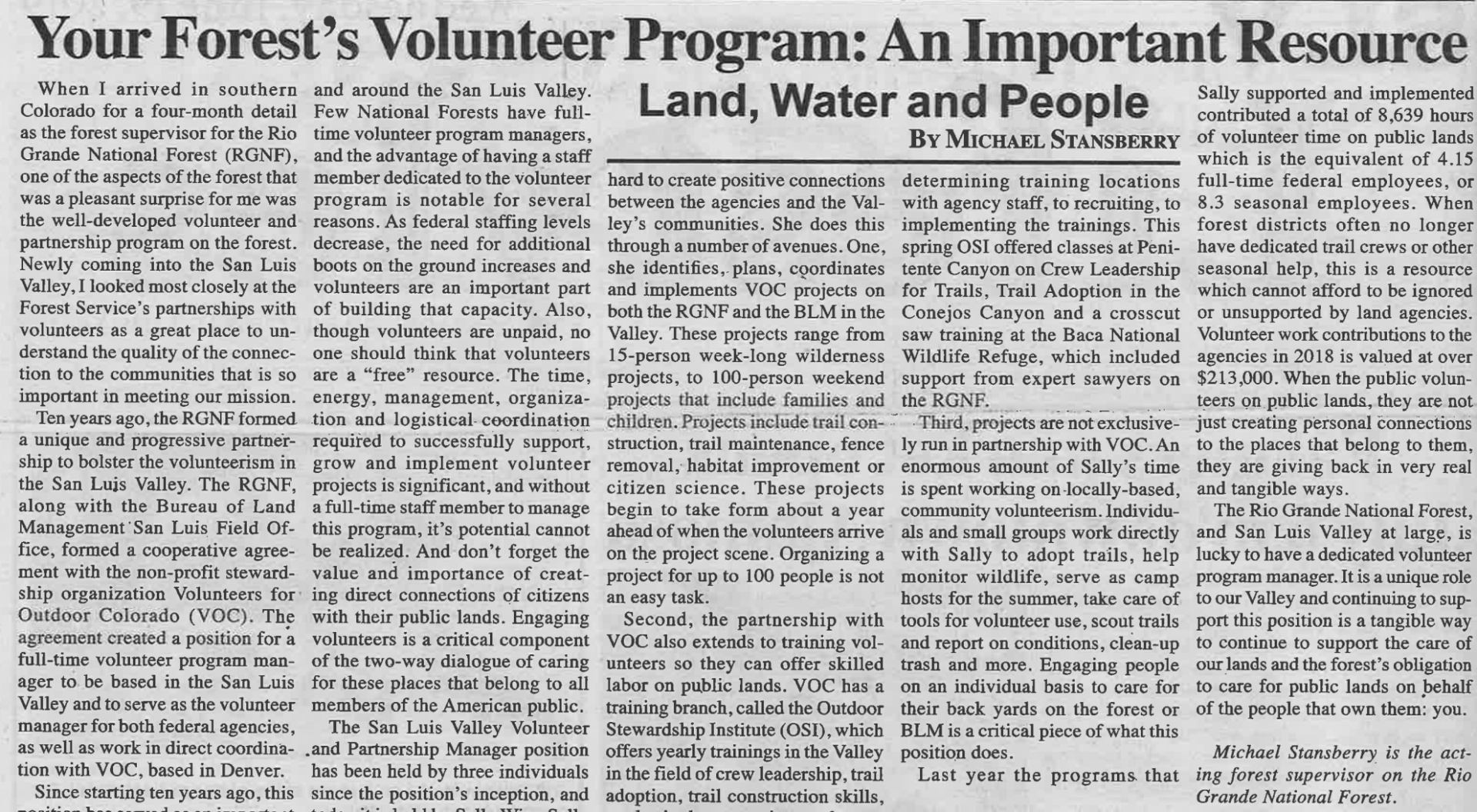 Your Forest's Volunteer Program: An Important Resource