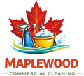 Maplewood commercial cleaning logo with maple leaf and cleaning supplies