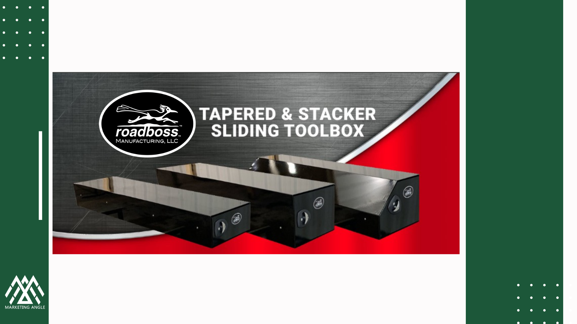 A picture of a tapered and stacker sliding toolbox.