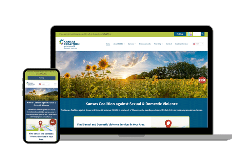website example on laptop and mobile - kansas coalition against sexual & domestic violence
