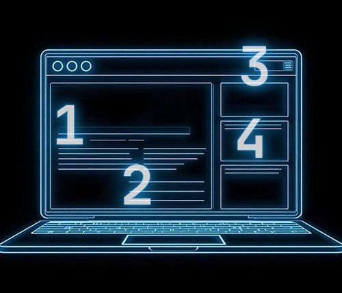 laptop outline in neon blue with numbers 1-4 scattered around screen
