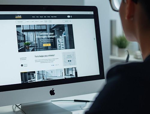 women sitting in front of desktop monitor working on a website