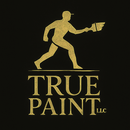 Gold figure of a person painting with a brush, above "TRUE PAINT LLC" on a black background.