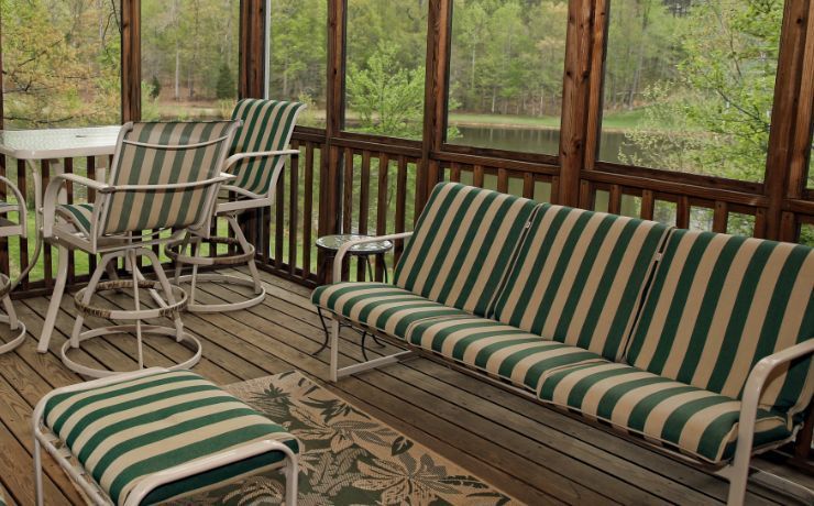 A photo of a screened-in porch built on a house located near the Silver Lake Reservoir in Glendale, California