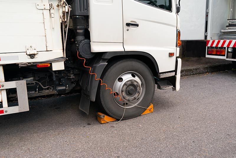 commercial truck tire being repaired