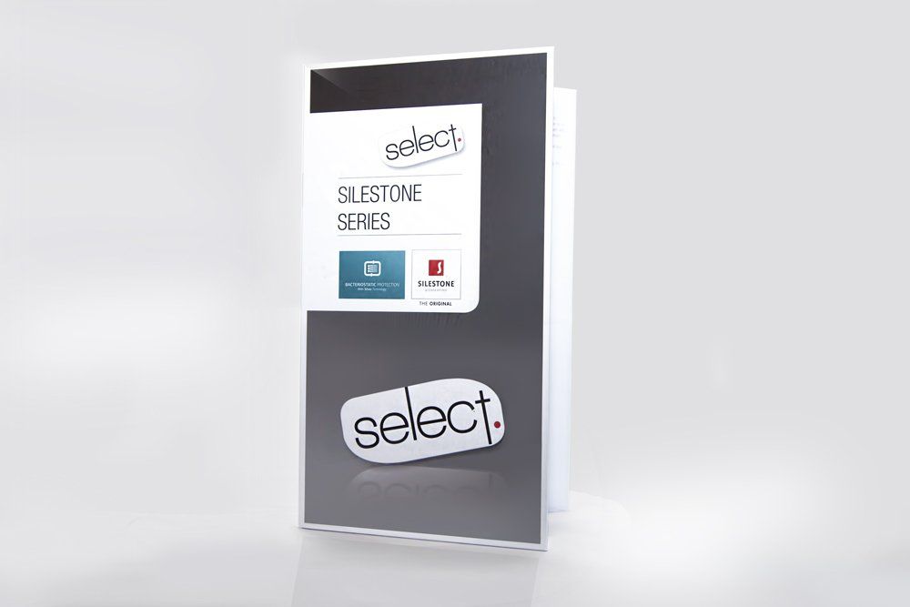 Brochure for Silestone Series, white and gray with 