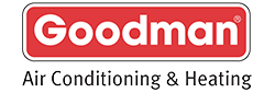 Goodman Air Conditioning & Heating logo: red and white text on a red rectangle with the company name.