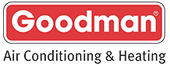 Goodman Air Conditioning & Heating logo: red and white text on a red rectangle with the company name.