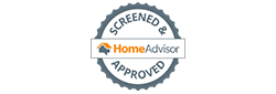 HomeAdvisor screened and approved logo. Dark blue and white with a house icon.
