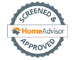 HomeAdvisor screened and approved logo. Dark blue and white with a house icon.