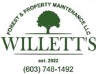 Logo for Willett's Forest & Property Maintenance LLC; green tree illustration, company name, phone number.