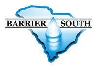 A logo for barrier south with a map and a drop of water