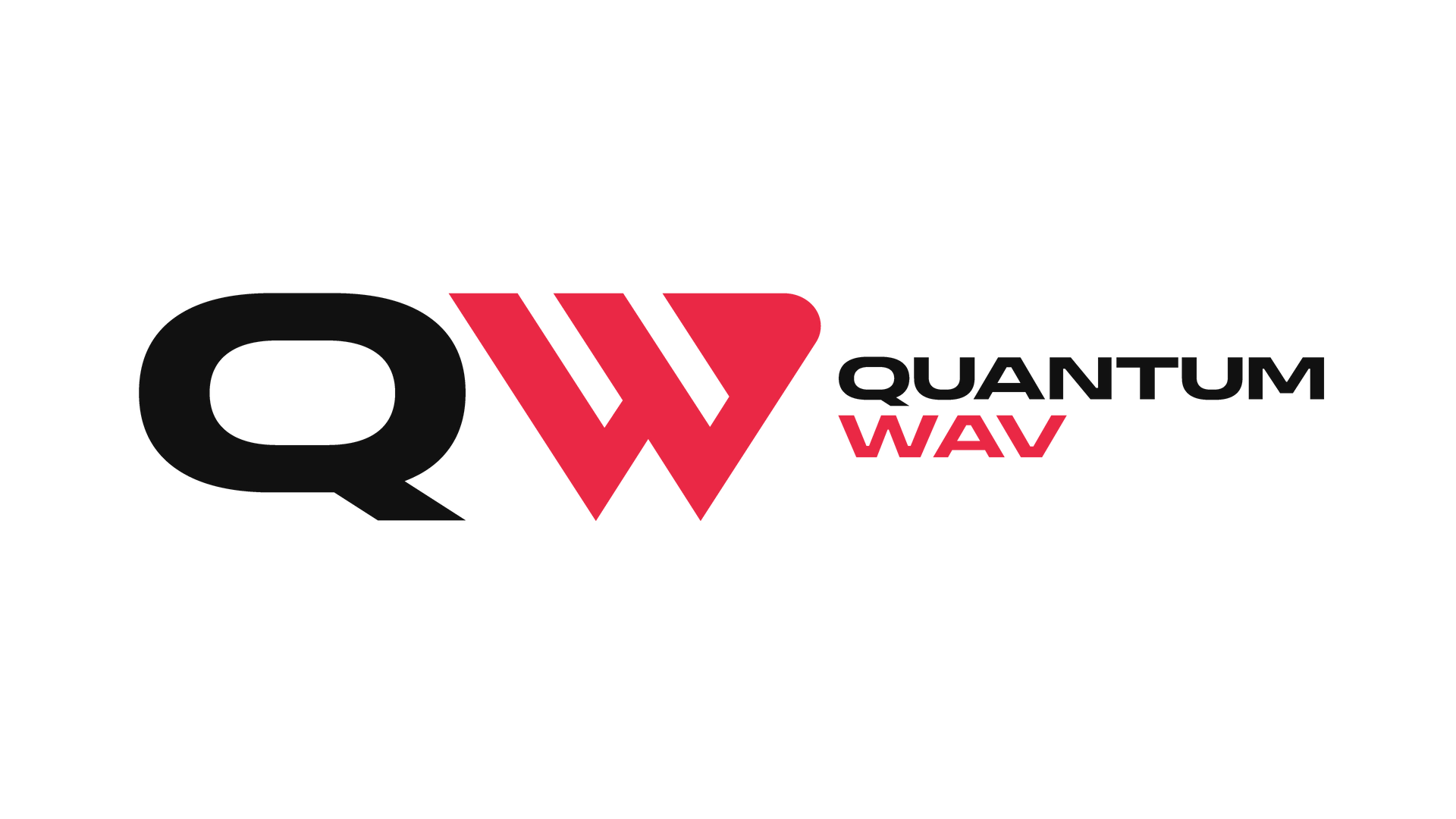 The logo for quantum wav is black and red on a white background.