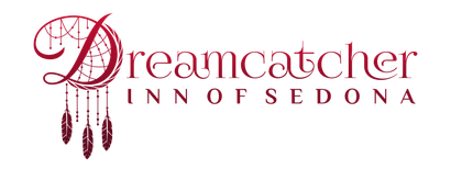 The logo for the dream catcher inn of Sedona shows a dreamcatcher with feathers hanging from it.