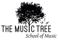 Logo of "The Music Tree School of Music": a tree silhouette with musical notes, black text on white background.