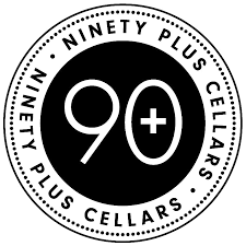 A black and white logo for ninety plus cellars.
