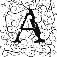 The letter a is surrounded by swirls on a white background.