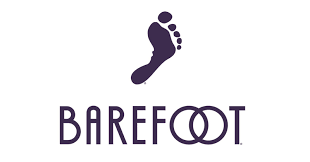 A purple logo with a footprint and the word barefoot on a white background.