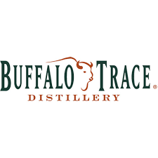 The logo for buffalo trace distillery is green and red.