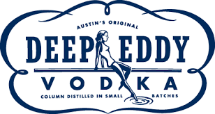 A blue and white logo for deep eddy vodka