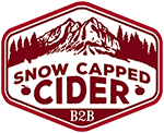 A logo for snow capped cider b2b with a mountain in the background.