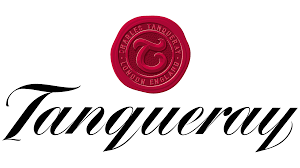 A tanqueray logo with a red circle in the middle