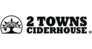 A black and white logo for 2 towns ciderhouse.