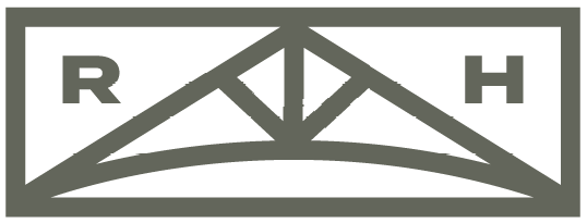 A logo of a bridge with the letters r and h on it.