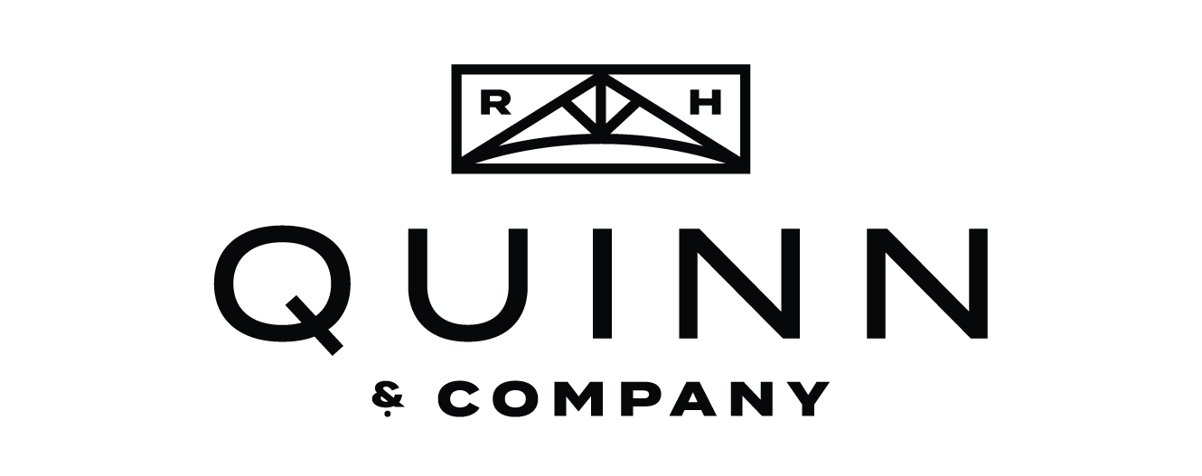 A black and white logo for quinn & company.