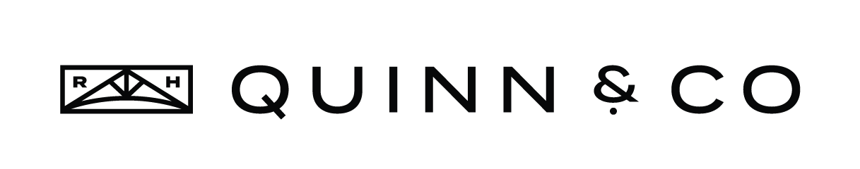 A black and white logo for quinn & co